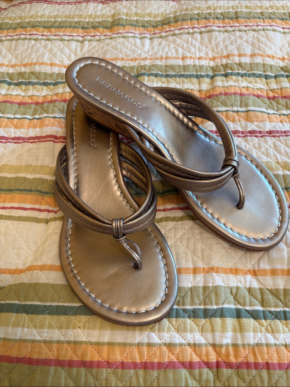 Bernardo Metallic Knot Thong wedge Sandals